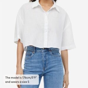 H&M 100% Linen Cropped Shirt White Sz S